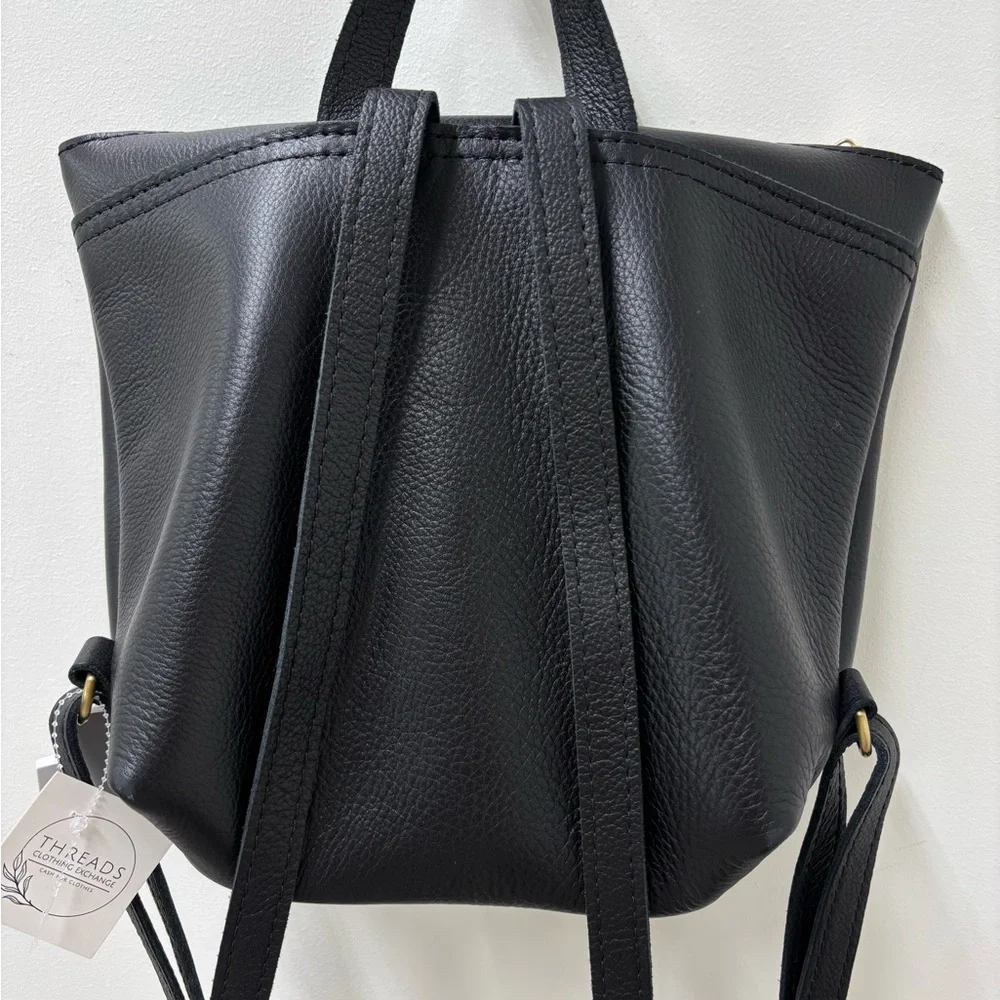 Portland Leather Black Mini Leather Backpack with Gold Hardware